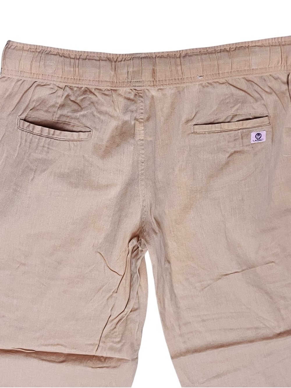 Lagaci  Crop Pants Linen Blend Tan Beach Drawstring Elastic Pull On Pockets Sz L - Picture 5 of 12